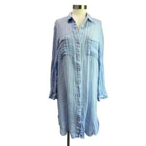 Magaschoni Blue Linen Button Down Swim Coverup Dress Size M
